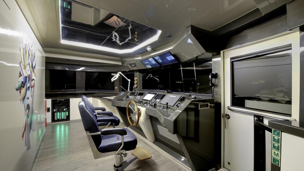 High-tech equipped modern captain's steering room on the Vetro